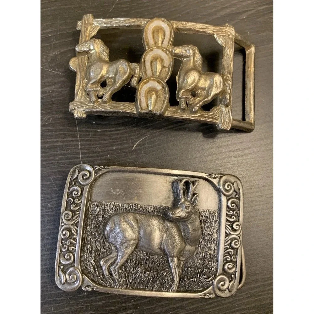 Lot Of 2 Vintage Belt Buckles Siskiyou‎ Bergamot Antelope & Double Horse